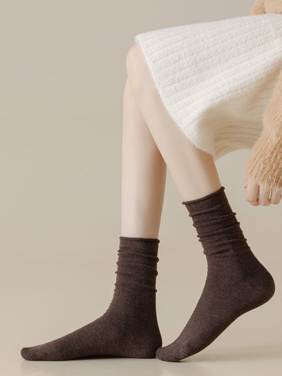 5 Pairs Women Autumn Pure Color Mid Heel Socks
