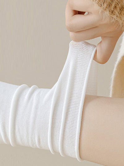 5 Pairs Women Autumn Pure Color Mid Heel Socks