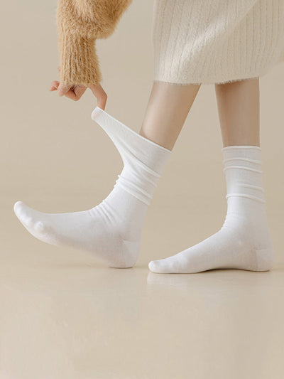 5 Pairs Women Autumn Pure Color Mid Heel Socks