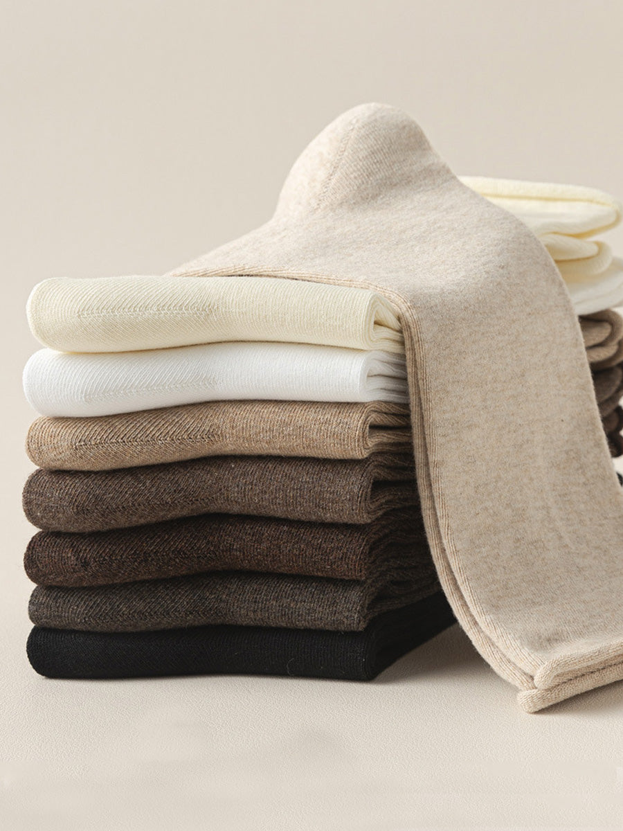 5 Pairs Women Autumn Pure Color Mid Heel Socks