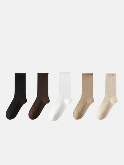 5 Pairs Women Autumn Pure Color Mid Heel Socks