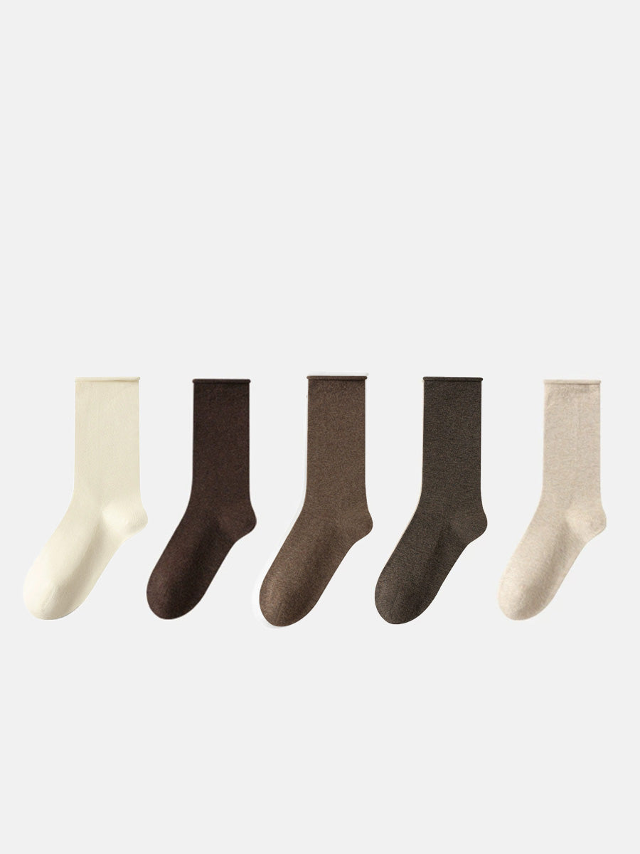 5 Pairs Women Autumn Pure Color Mid Heel Socks
