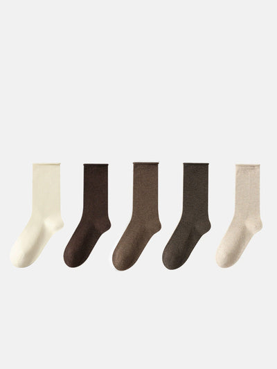 5 Pairs Women Autumn Pure Color Mid Heel Socks
