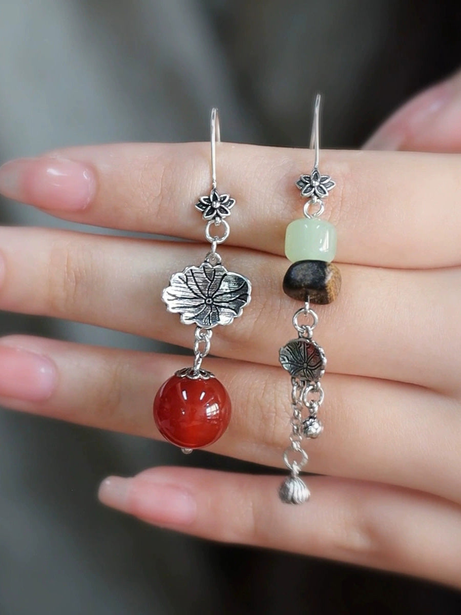 Vintage Lotus Leaf Alloy Bead Tassel Earrings