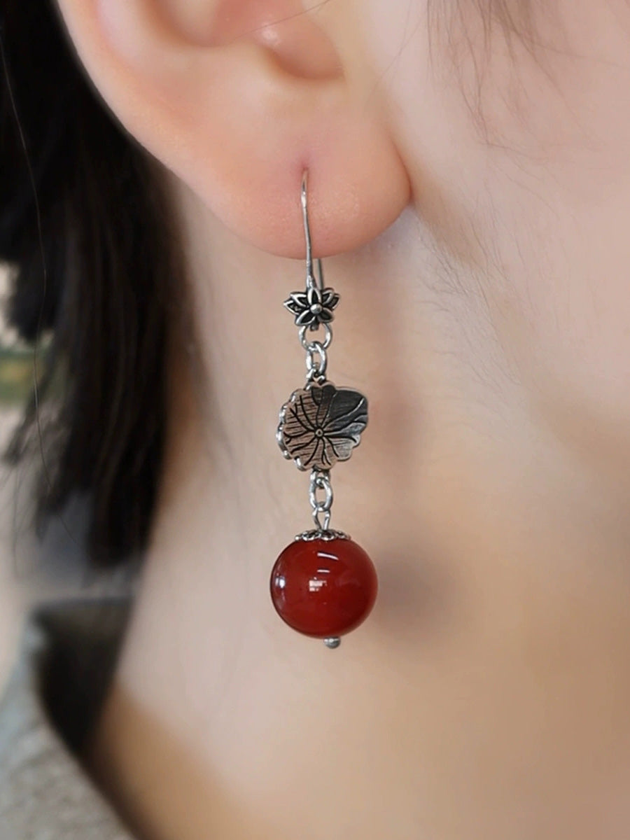 Vintage Lotus Leaf Alloy Bead Tassel Earrings