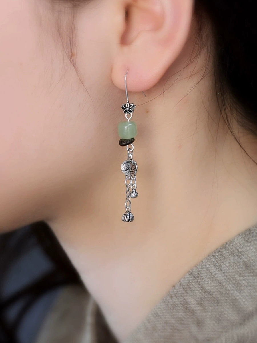 Vintage Lotus Leaf Alloy Bead Tassel Earrings