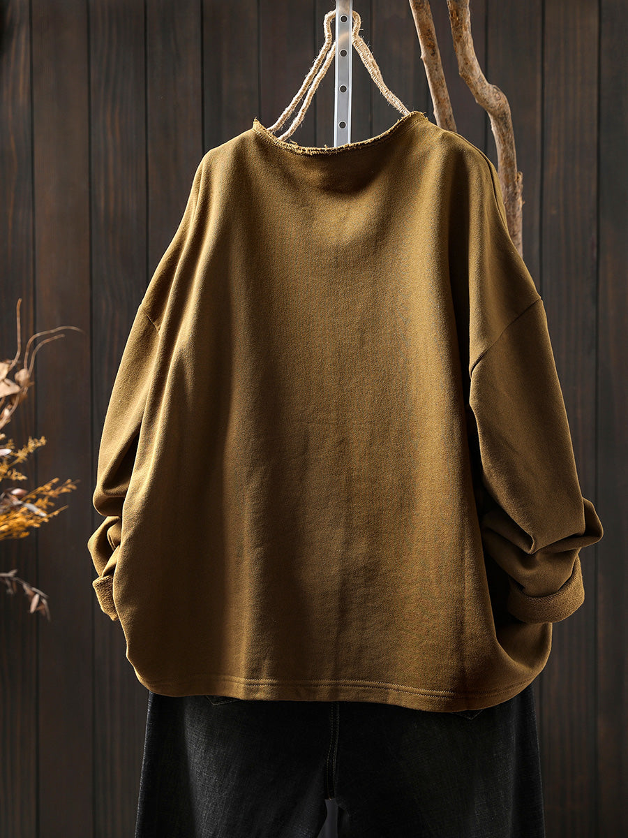 Plus Size Women Autumn Casual Pure Color Cotton Cardigan Shirt