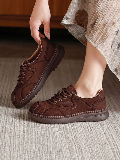 Women Autumn Leather Spliced Strap Flat Shoes