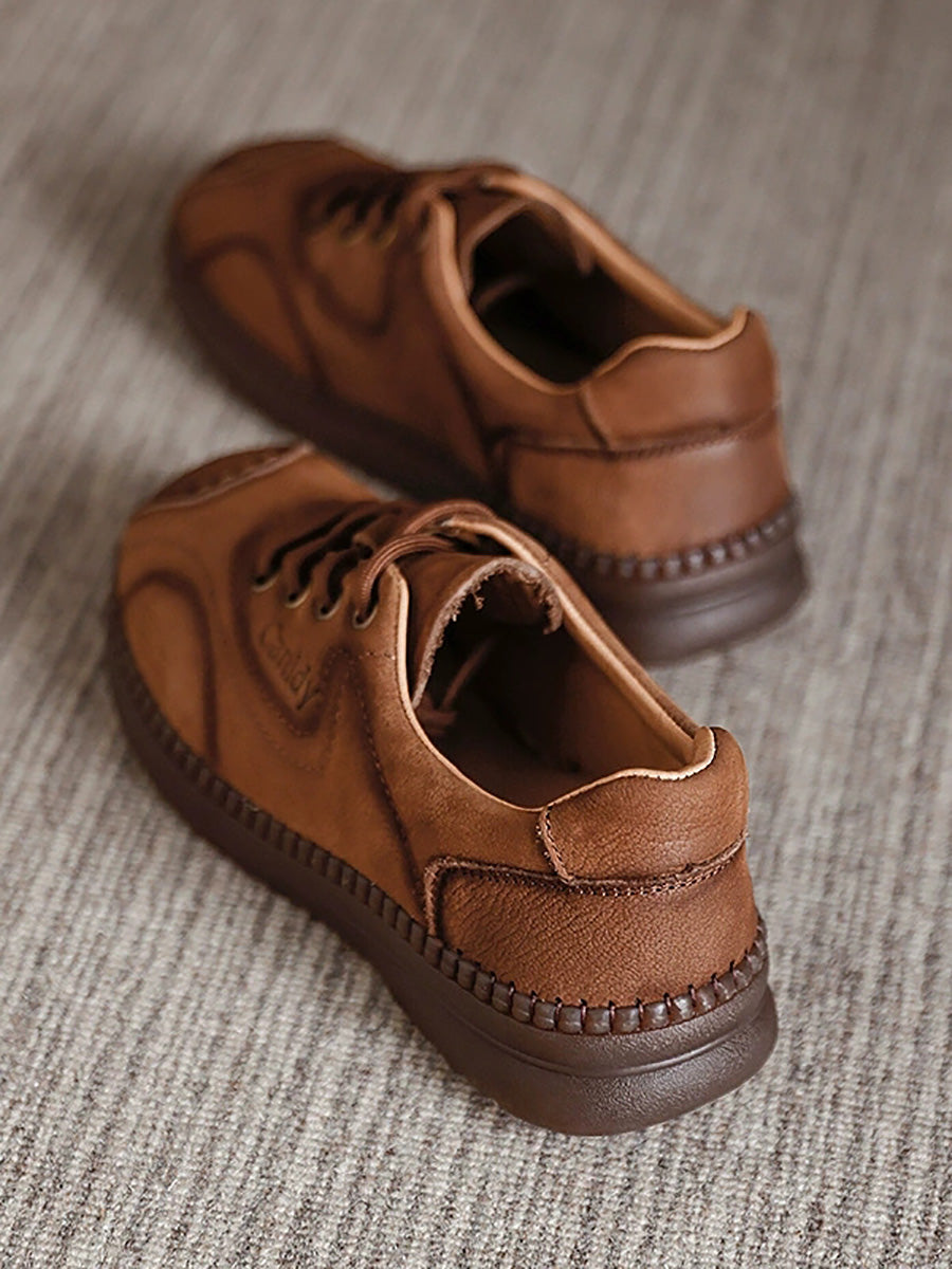 Women Autumn Leather Spliced Strap Flat Shoes