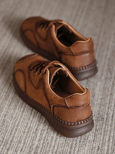 Women Autumn Leather Spliced Strap Flat Shoes