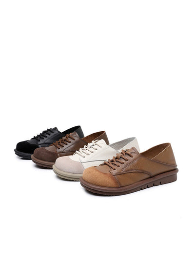Women Vintage Leather Spliced Strap Flat Shoes