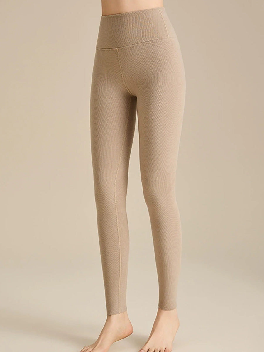 Women Autumn Warm Pure Color High Waist Leggings