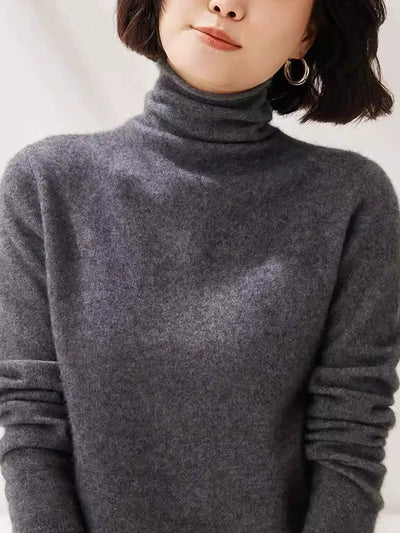 Women Autumn Casual Knitted Wool Turtleneck Sweater