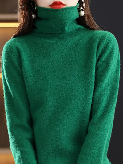Women Autumn Casual Knitted Wool Turtleneck Sweater