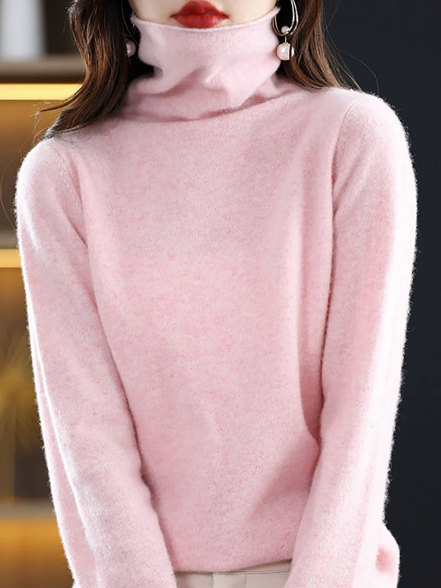 Women Autumn Casual Knitted Wool Turtleneck Sweater