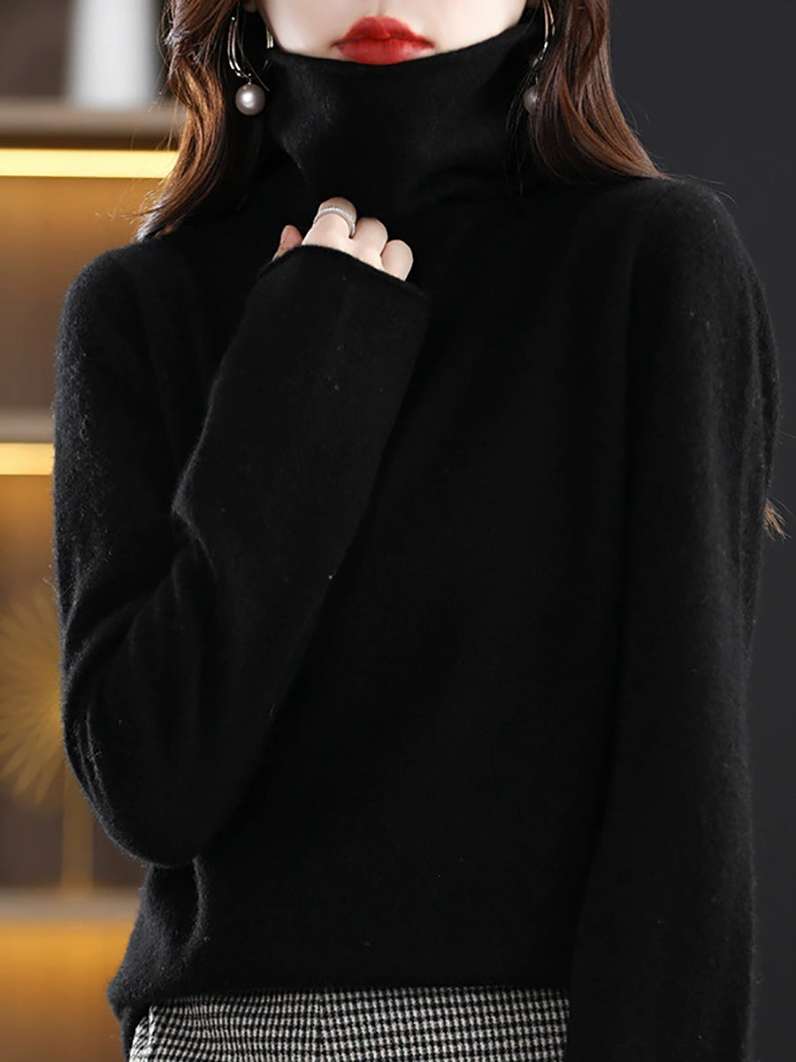 Women Autumn Casual Knitted Wool Turtleneck Sweater