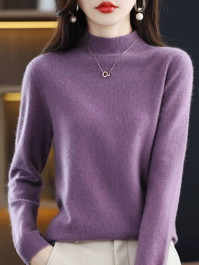 Women Autumn Casual Knitted Wool Half-Turtleneck Sweater