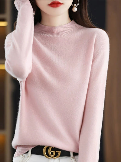 Women Autumn Casual Knitted Wool Half-Turtleneck Sweater