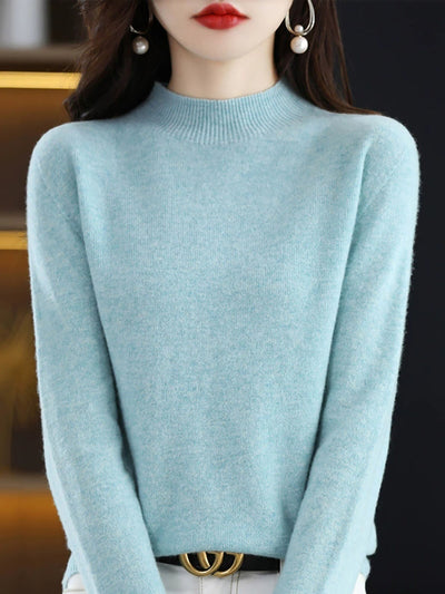 Women Autumn Casual Knitted Wool Half-Turtleneck Sweater