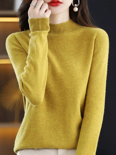 Women Autumn Casual Knitted Wool Half-Turtleneck Sweater