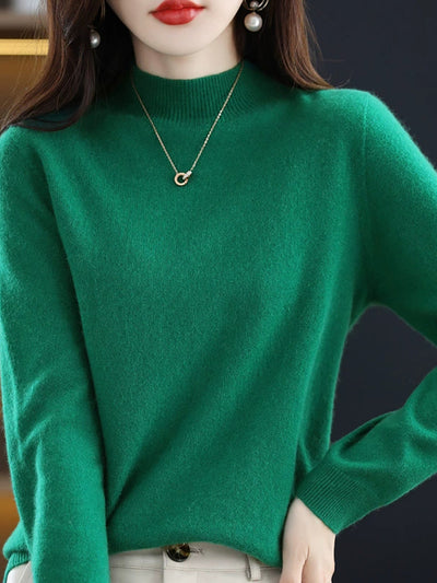 Women Autumn Casual Knitted Wool Half-Turtleneck Sweater