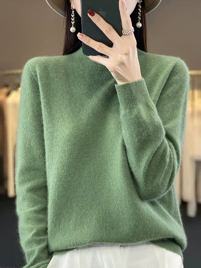 Women Autumn Casual Knitted Wool Half-Turtleneck Sweater
