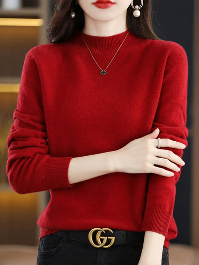 Women Autumn Casual Knitted Wool Half-Turtleneck Sweater