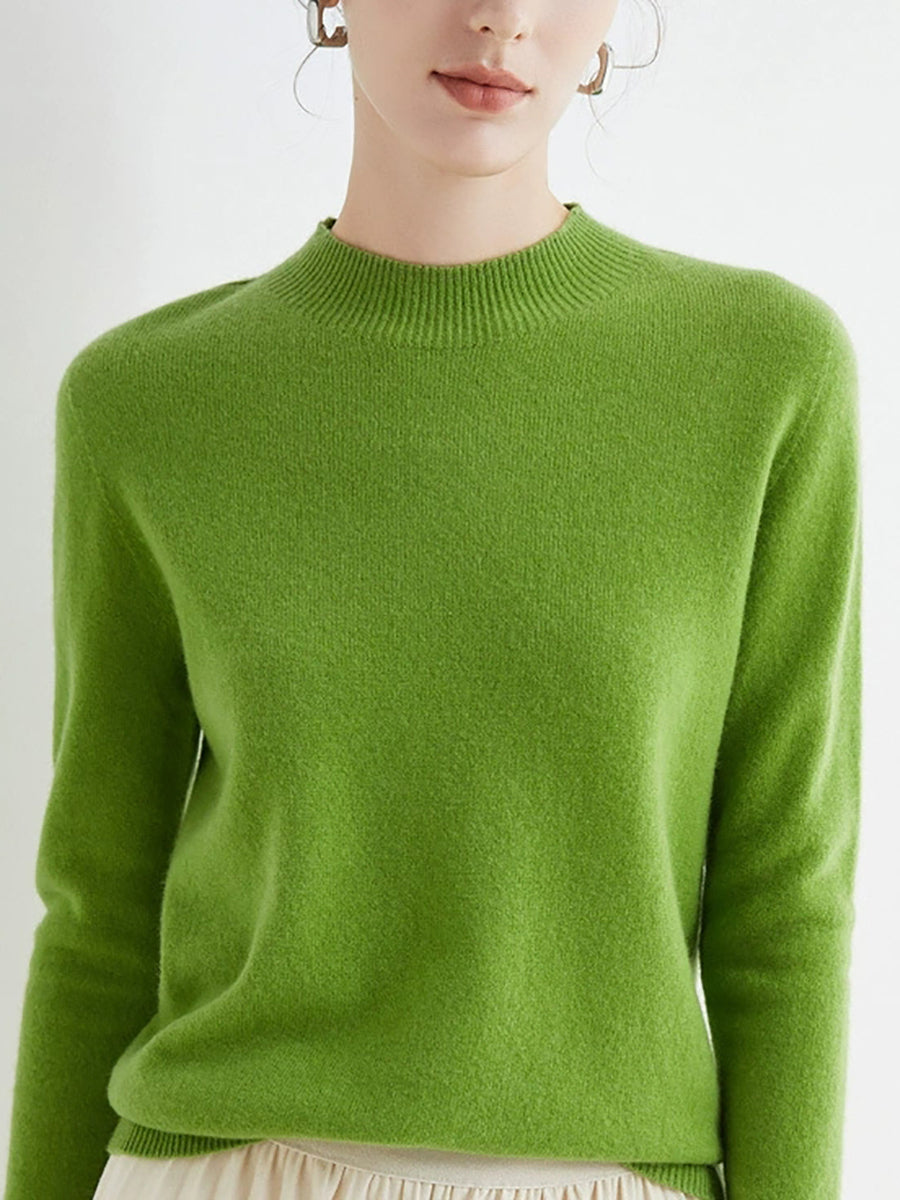 Women Autumn Casual Knitted Wool Half-Turtleneck Sweater