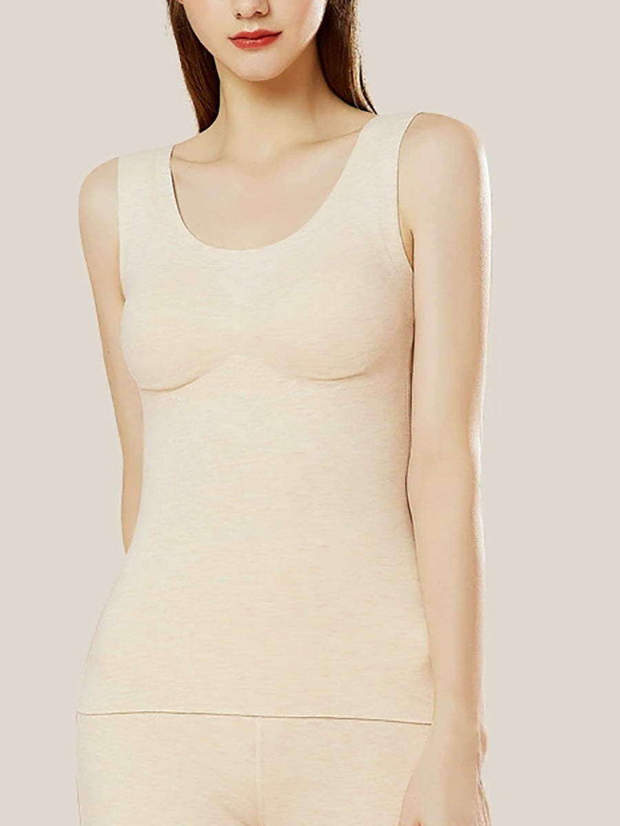 Women Autumn Casual Pure Color U-Neck Bottom Vest