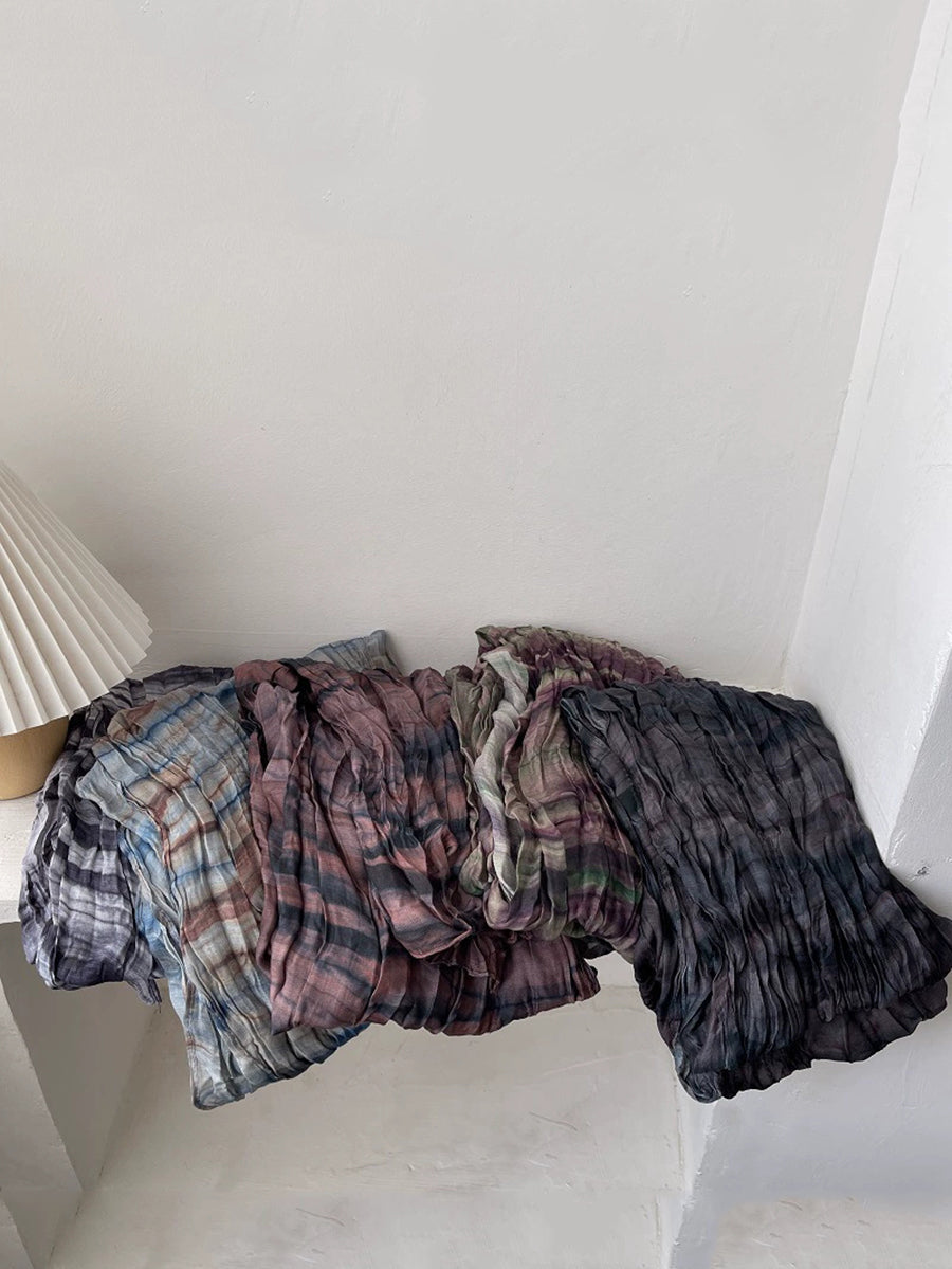Women Vintage Shirred Tie-dye Shawl Scarf