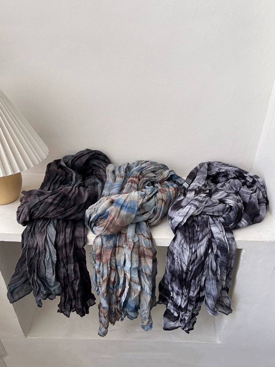 Women Vintage Shirred Tie-dye Shawl Scarf