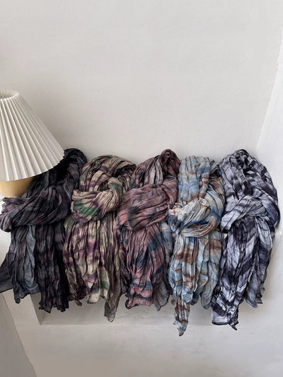 Women Vintage Shirred Tie-dye Shawl Scarf
