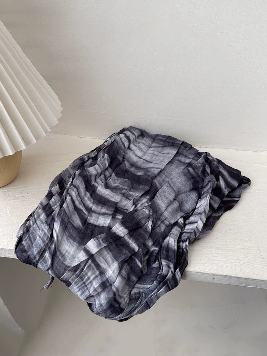 Women Vintage Shirred Tie-dye Shawl Scarf