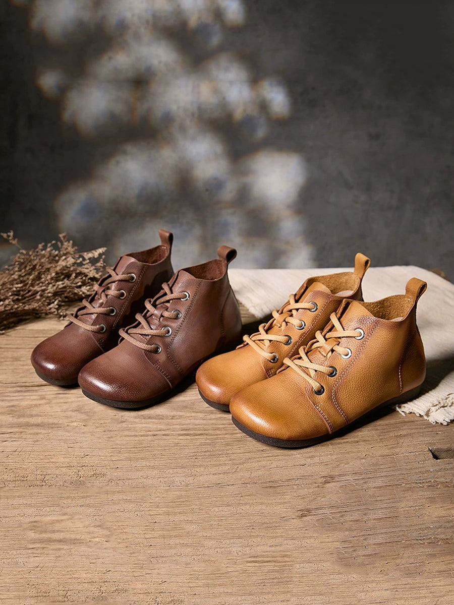 Women Genuine Leather Spliced Soft Ankle Boots
