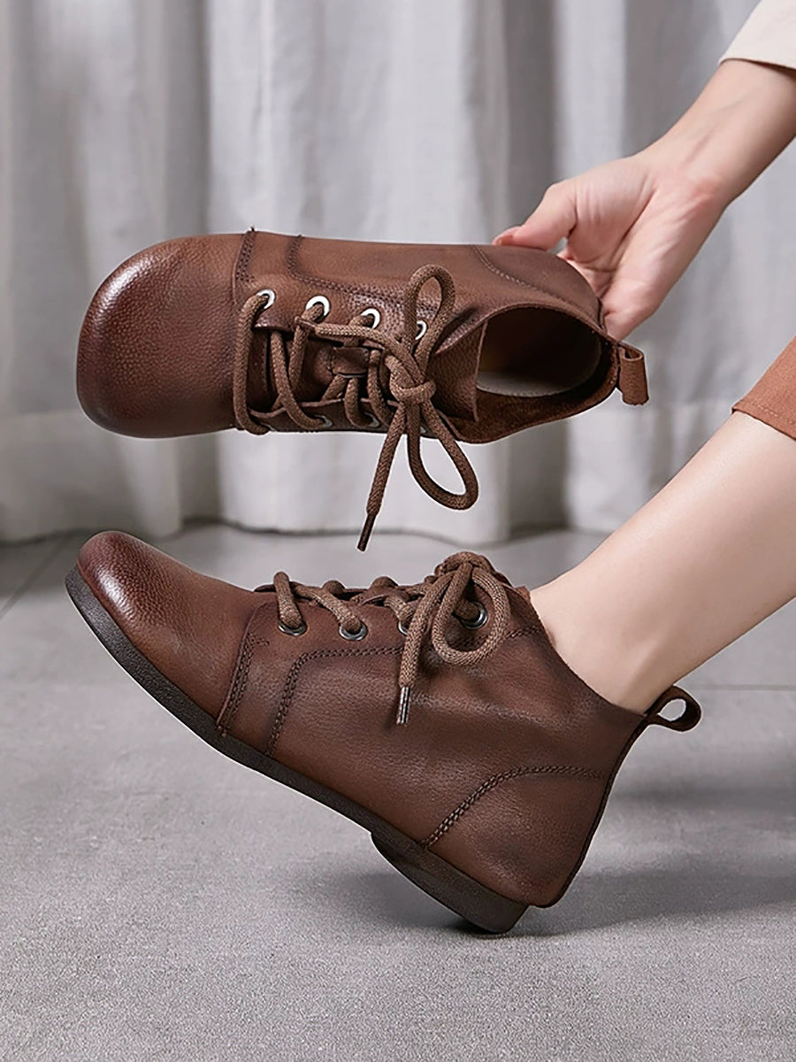 Women Genuine Leather Spliced Soft Ankle Boots