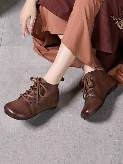 Women Genuine Leather Spliced Soft Ankle Boots