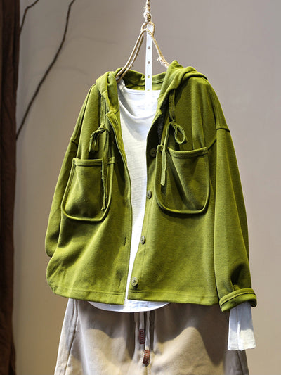 Women Autumn Pure Color Hooded Cardigan Shirt Coat