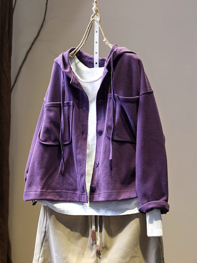 Women Autumn Pure Color Hooded Cardigan Shirt Coat