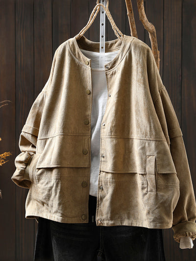 Women Autumn Pure Color O-Neck Cardigan Jacket