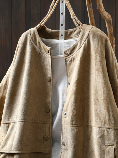 Women Autumn Pure Color O-Neck Cardigan Jacket