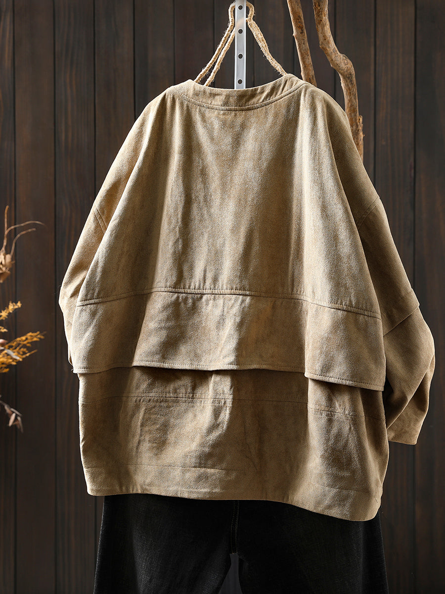 Women Autumn Pure Color O-Neck Cardigan Jacket