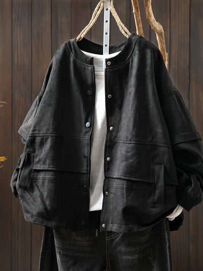 Women Autumn Pure Color O-Neck Cardigan Jacket