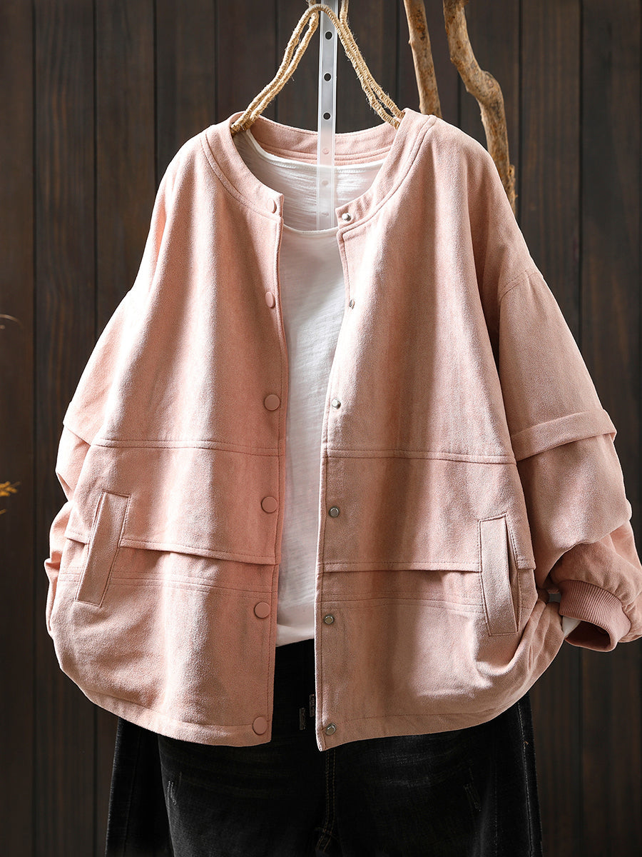 Women Autumn Pure Color O-Neck Cardigan Jacket