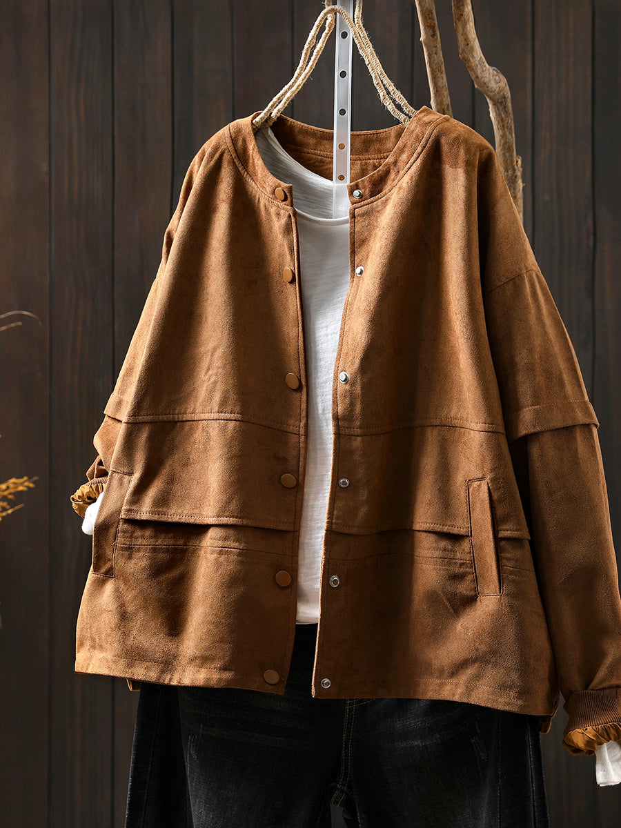 Women Autumn Pure Color O-Neck Cardigan Jacket