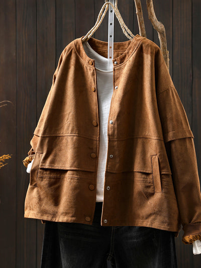 Women Autumn Pure Color O-Neck Cardigan Jacket