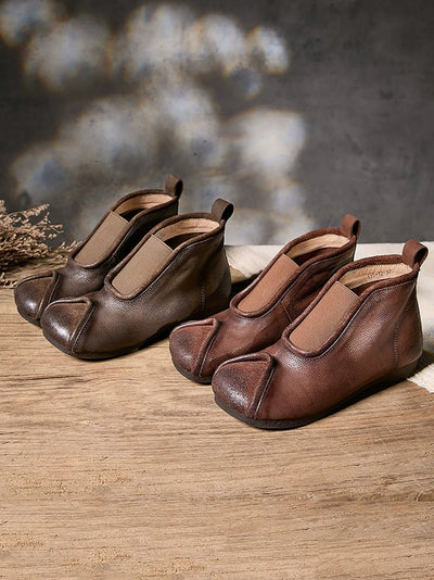 Women Genuine Leather Spliced Ankle Boots