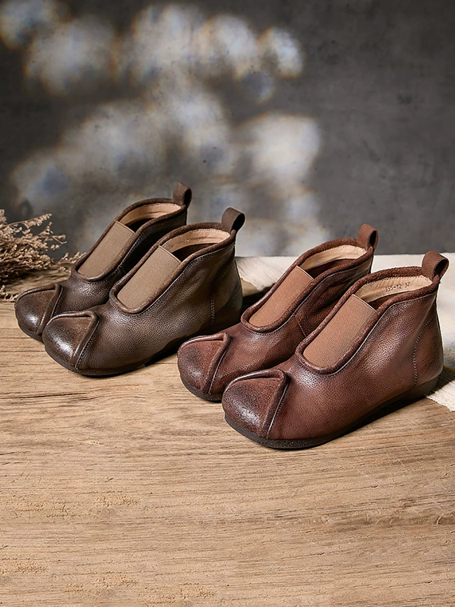 Women Genuine Leather Spliced Ankle Boots