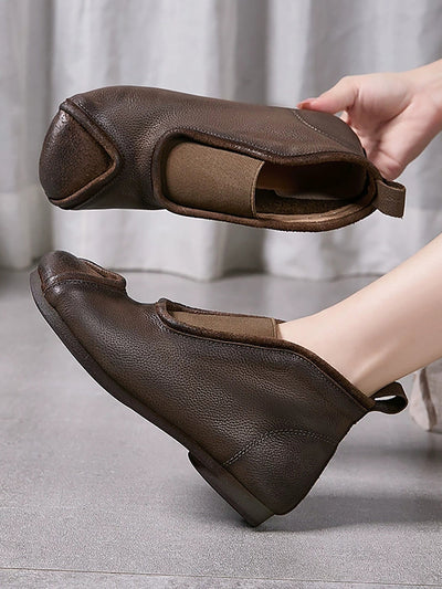 Women Genuine Leather Spliced Ankle Boots