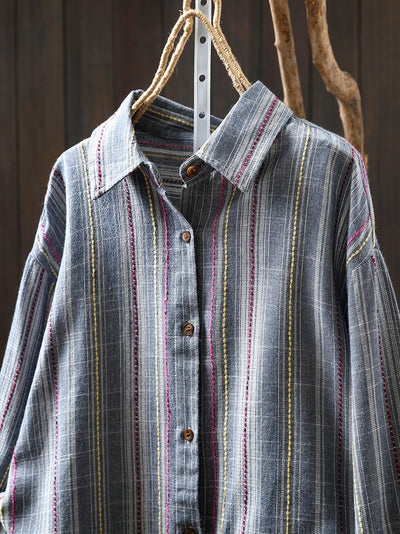 Women Autumn 100%Cotton Stripe Shirt