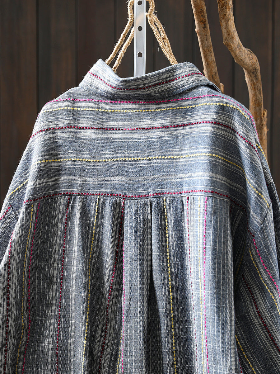 Women Autumn 100%Cotton Stripe Shirt